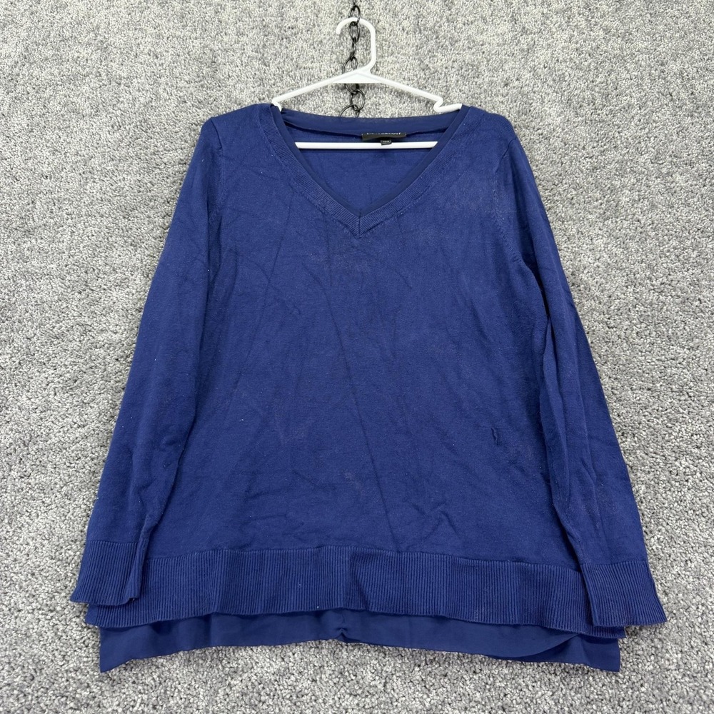Lane Bryant Sweater Womens 14/16 Blue V Neck Pullover Layered Hem Knit Plus
